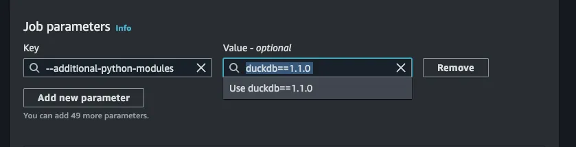 Job parameters --additional-python-modules